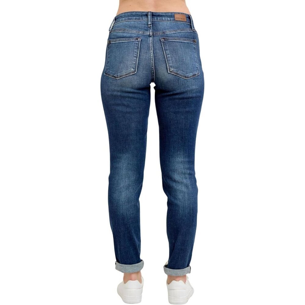 Women's Slim Fit Cuffed Jeans Medium Wash Stretch Zipper Inseam 28-32 - Picture 8 of 8